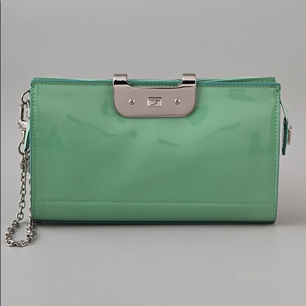 DVF “Harper” Patent Leather Wristlet in Mint